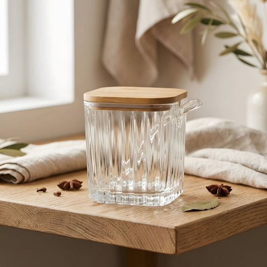 Glass Jar with Wooden Lid & Spoon